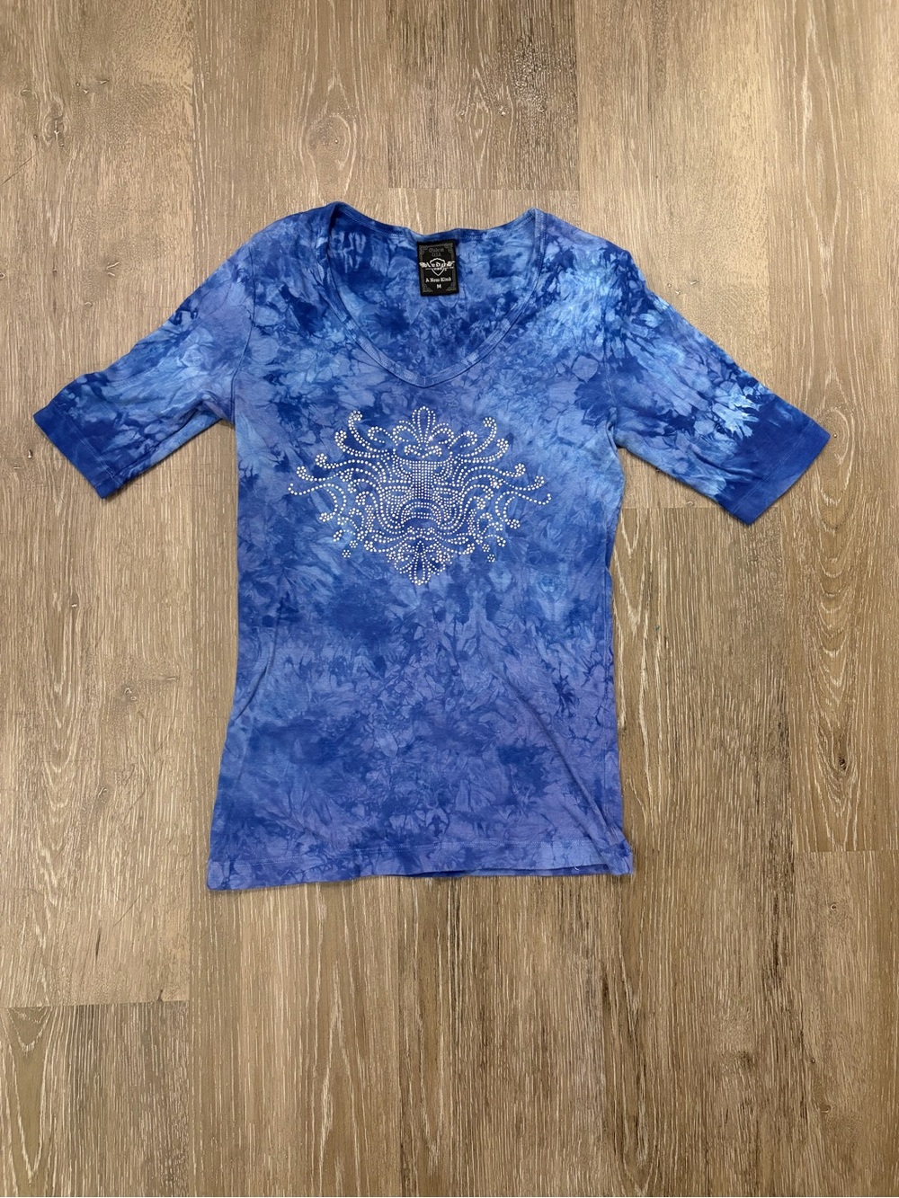 Sledge USA Blue Tie-Dye Embellished V-Neck Women’s Top